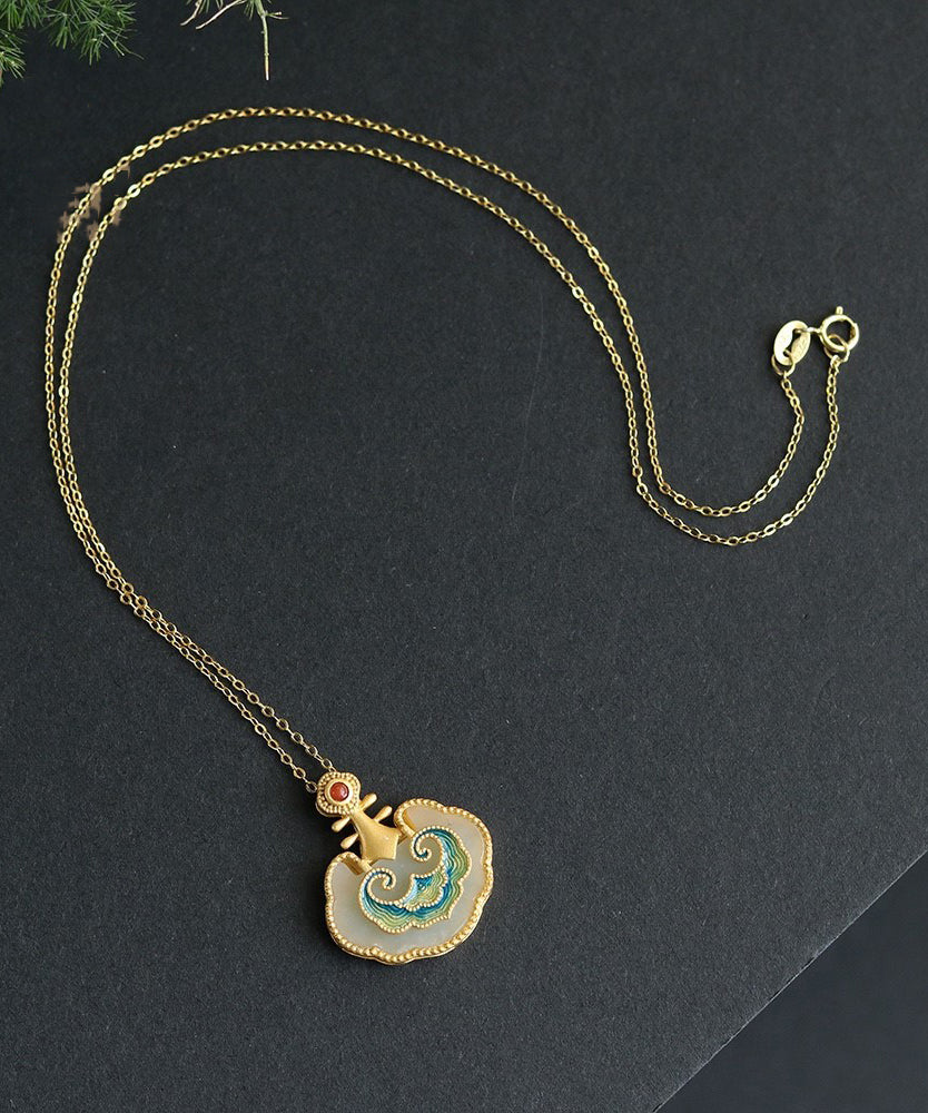 Neue Gold Antike Gold Jade Emaille Anhänger Halskette TX011