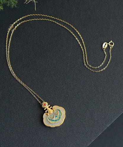 Neue Gold Antike Gold Jade Emaille Anhänger Halskette TX011