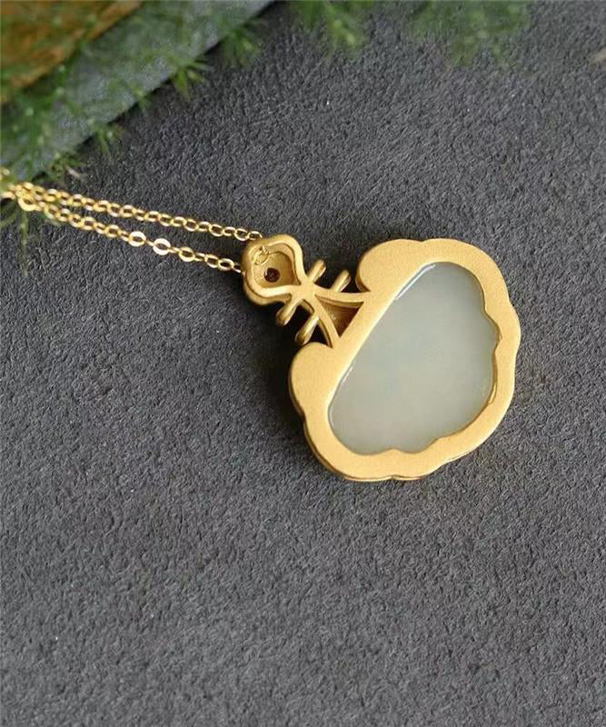 Neue Gold Antike Gold Jade Emaille Anhänger Halskette TX011