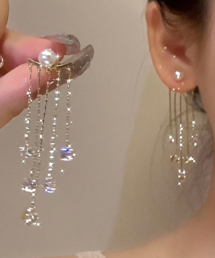 Gold Tassel Earrings Copper Alloy Pearl New Zircon Drop