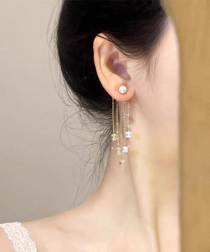 Gold Tassel Earrings Copper Alloy Pearl New Zircon Drop