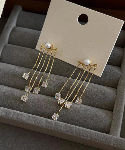 Gold Tassel Earrings Copper Alloy Pearl New Zircon Drop