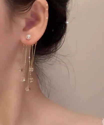 Gold Tassel Earrings Copper Alloy Pearl New Zircon Drop