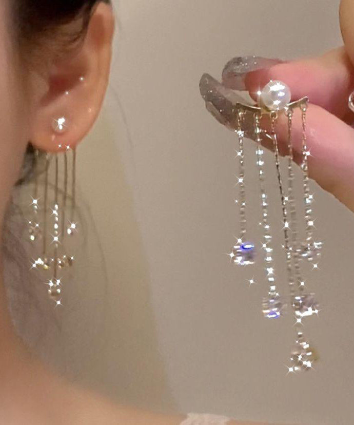 Gold Tassel Earrings Copper Alloy Pearl New Zircon Drop