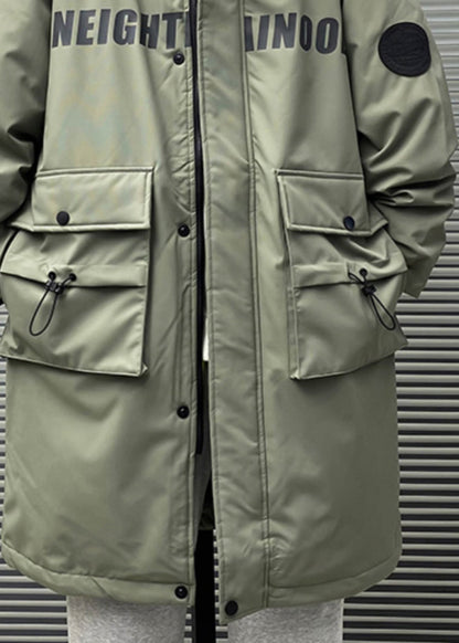 New Green Hooded Letter Pockets Duck Down Men Down Coat Winter RM019