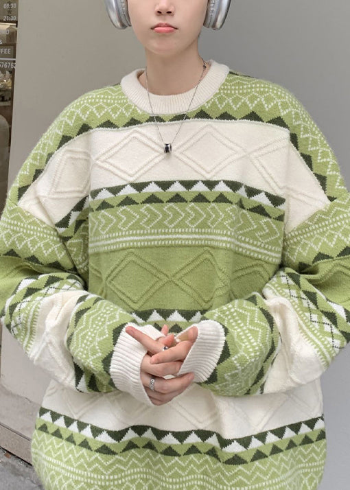 New Green O Neck Cozy Patchwork Knit Men Sweaters Fall QH032