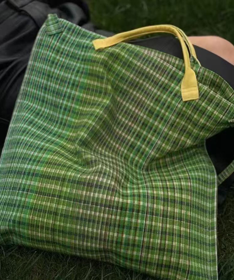 New Green Plaid Large Capacity Canvas Tote Handbag WI028