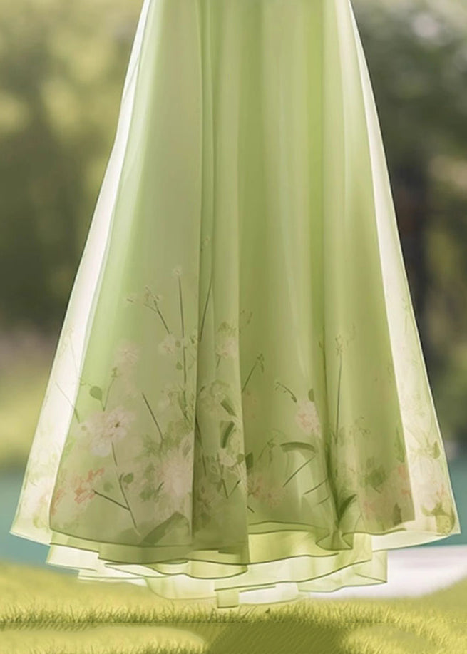 New Green Print High Waist Chiffon Skirt Summer KJ023