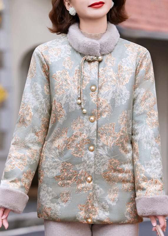 Neu Grün Stehkragen Print Patchwork Warme Fleece Parka Winter RC018