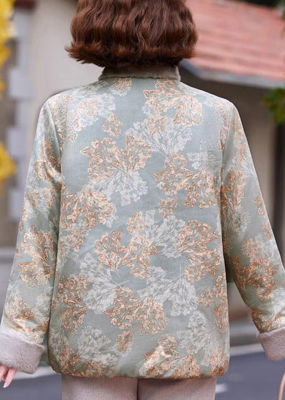 Neu Grün Stehkragen Print Patchwork Warme Fleece Parka Winter RC018