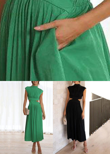 Out Sommerkleid Falten Lang Grün Baumwolle Hohl Neu
