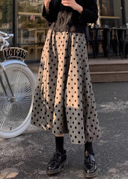 Pantalon d'été en coton gris à pois, taille élastique, jambes larges