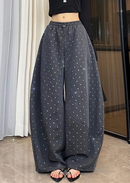 Pockets Waist Elastic Fall Cotton Grey Dot Leg New Pants Wide