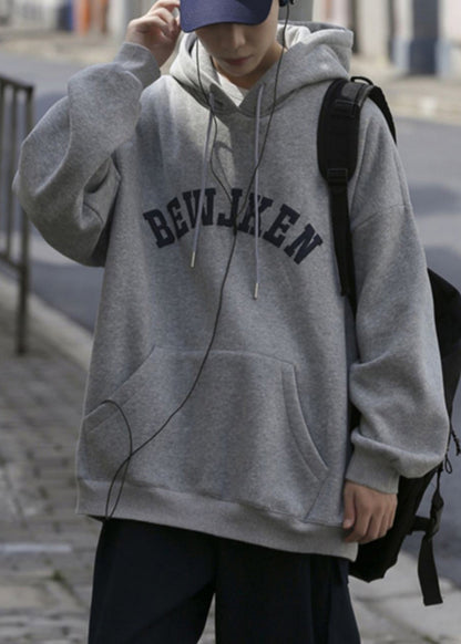 Neue graue Kapuzen-Print-Taschen Baumwolle Herren Sweatshirts Frühling YQ031
