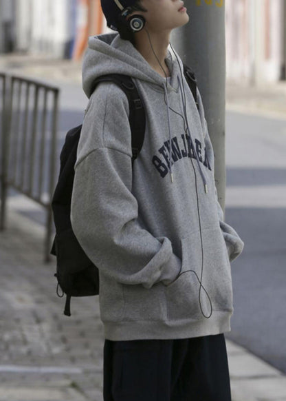 Neue graue Kapuzen-Print-Taschen Baumwolle Herren Sweatshirts Frühling YQ031