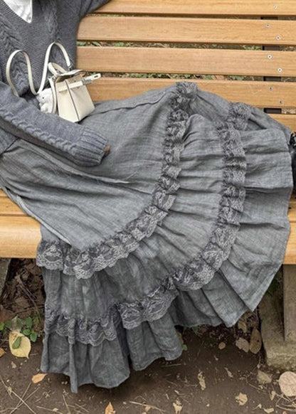 Jupes neuves en dentelle grise à taille haute en coton pour printemps