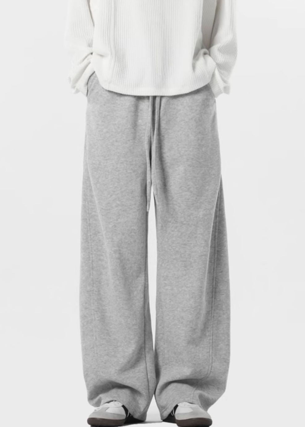 Pantalon gris en polaire chaude avec poches à lacets pour homme, printemps RM064