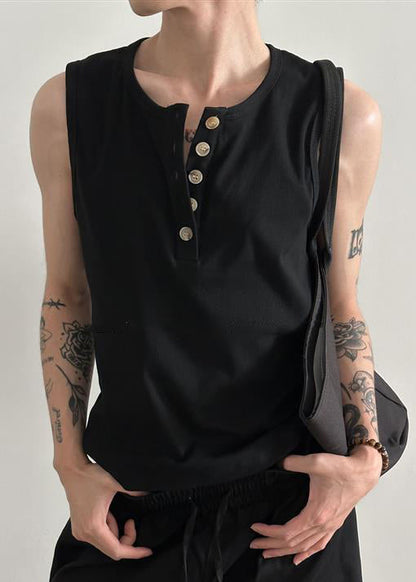 Débardeur en coton à boutons, col gris, pour homme, été