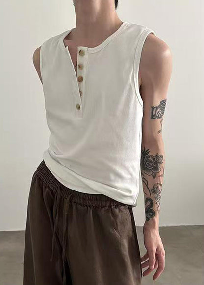 Débardeur en coton à boutons, col gris, pour homme, été