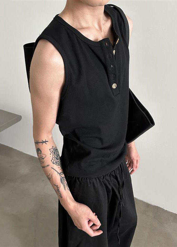 Débardeur en coton à boutons, col gris, pour homme, été