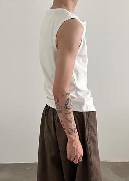 Débardeur en coton à boutons, col gris, pour homme, été