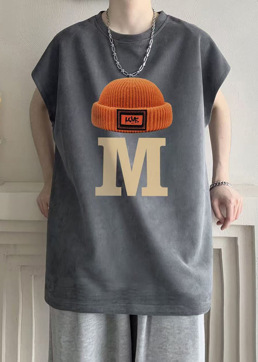 Print O New Cotton T Summer Grey Shirts Mens Neck