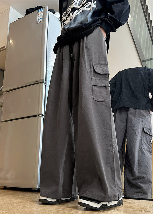Pantalon d'été en coton pour homme, poches, taille élastique, gris