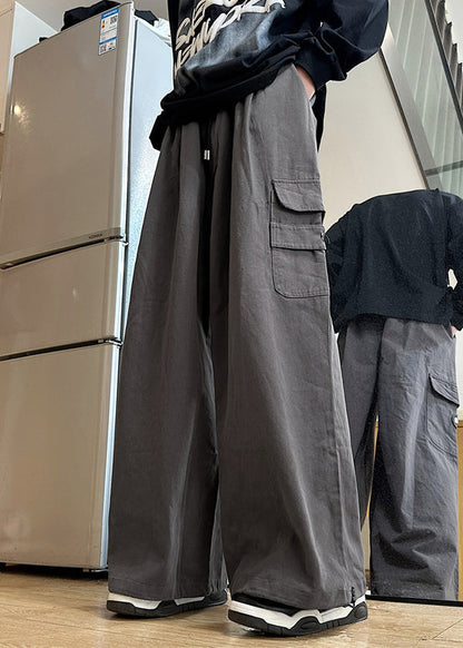 Pantalon d'été en coton pour homme, poches, taille élastique, gris