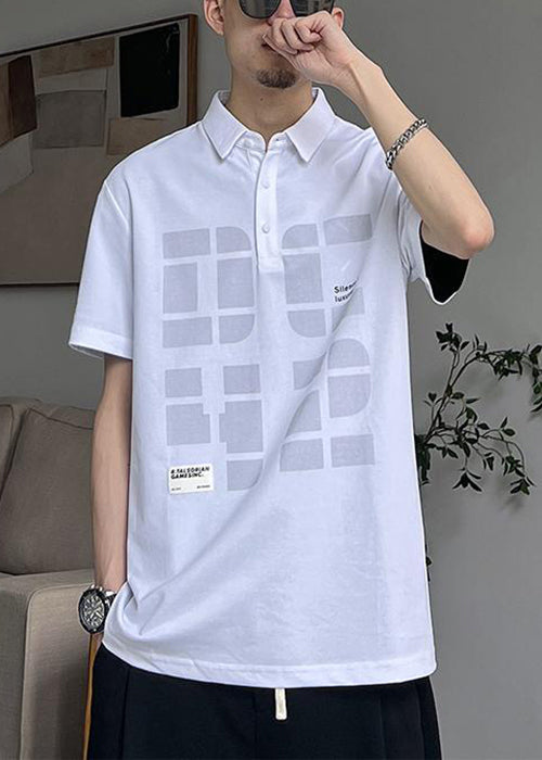 Print Cotton Shirts Summer Khaki Button New Polo Men
