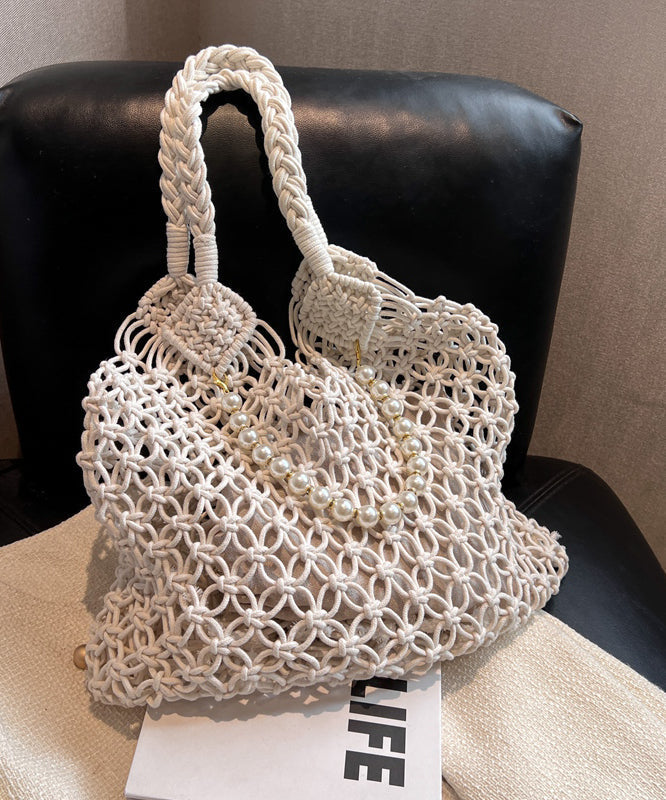 Nouveau sac à main en tissu tissé à la mode avec perles creuses kaki II036