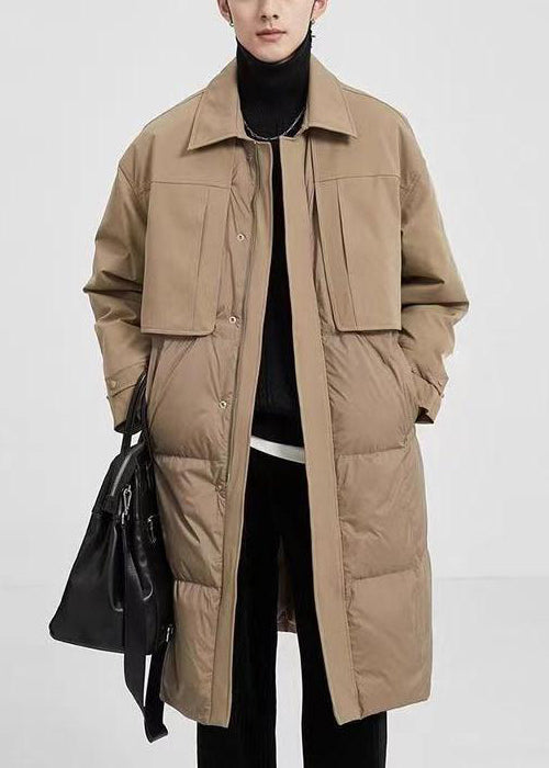 Manteau d'hiver en duvet de canard kaki pour homme, col Peter Pan, poches boutonnées, RJ005