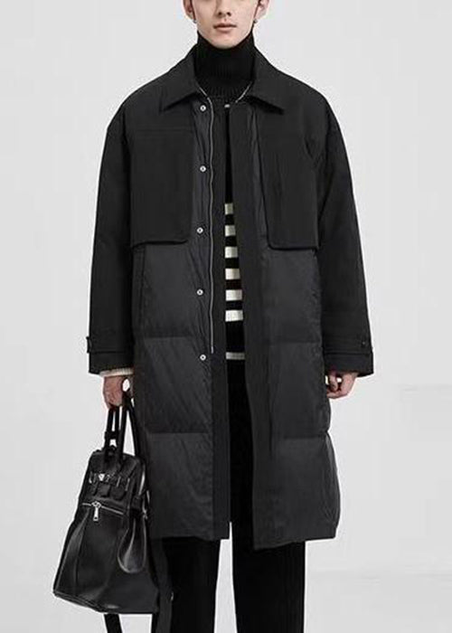 Manteau d'hiver en duvet de canard kaki pour homme, col Peter Pan, poches boutonnées, RJ005