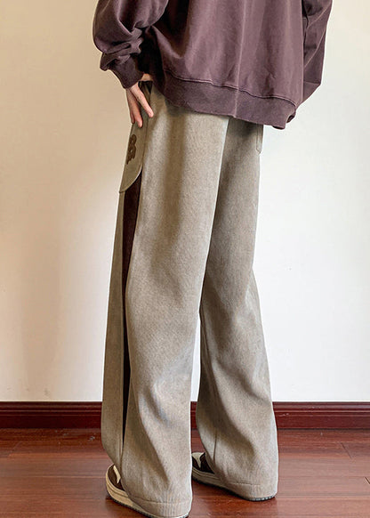 Neu Khaki Taschen Patchwork Warme Fleece Männer Hosen Frühling RM054