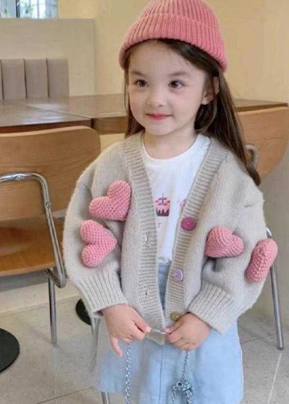 Nouveau cardigan kaki en tricot de coton à col en V pour fille, hiver WL050