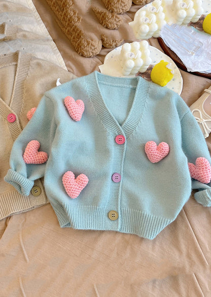 Nouveau cardigan kaki en tricot de coton à col en V pour fille, hiver WL050