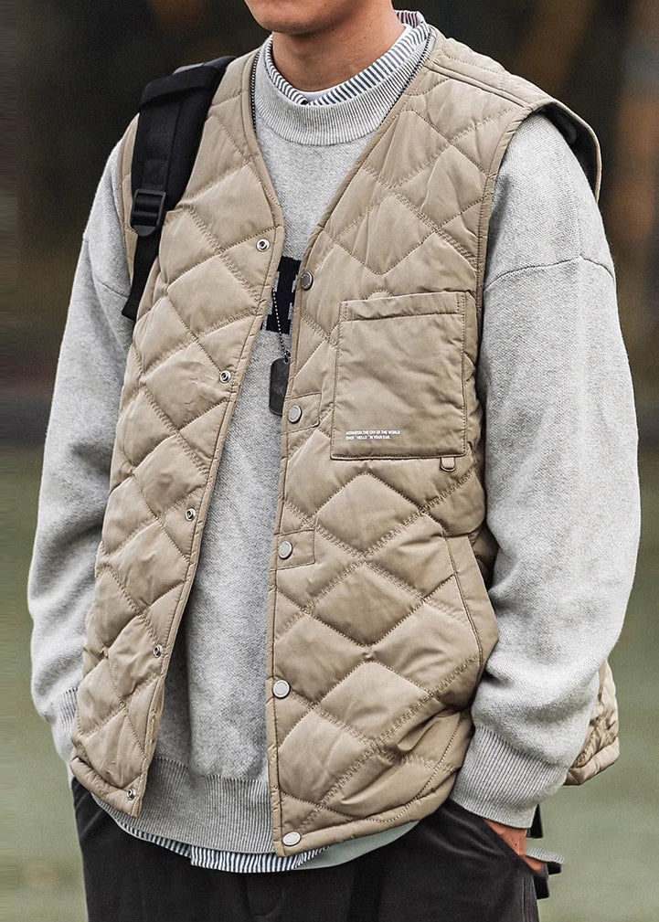 Neue Khaki V-Ausschnitt Warme Fleece Herren Weste im Frühling TK016