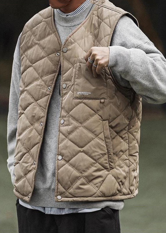 Neue Khaki V-Ausschnitt Warme Fleece Herren Weste im Frühling TK016