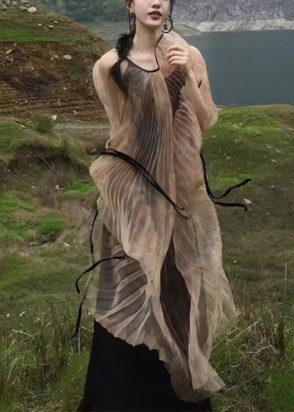 Neu Khaki Falten Tüll Schnürung Zweiteiler Langarm XX088