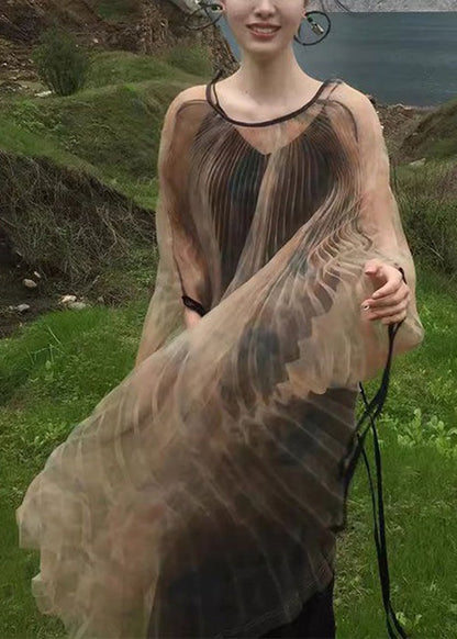 Neu Khaki Falten Tüll Schnürung Zweiteiler Langarm XX088