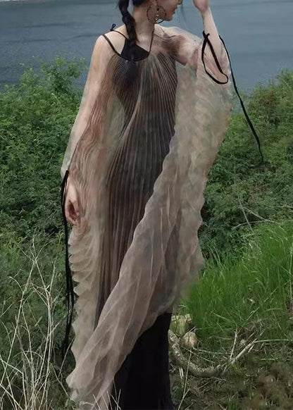 Neu Khaki Falten Tüll Schnürung Zweiteiler Langarm XX088