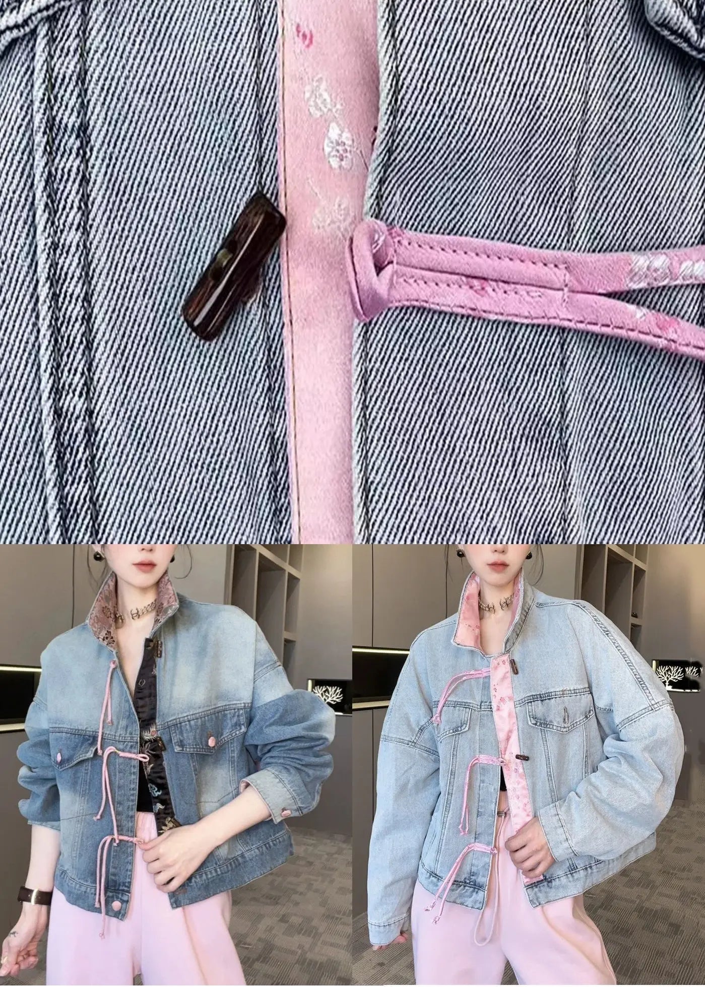 New Light Blue Button Patchwork Denim Coats Long Sleeve Ada Fashion