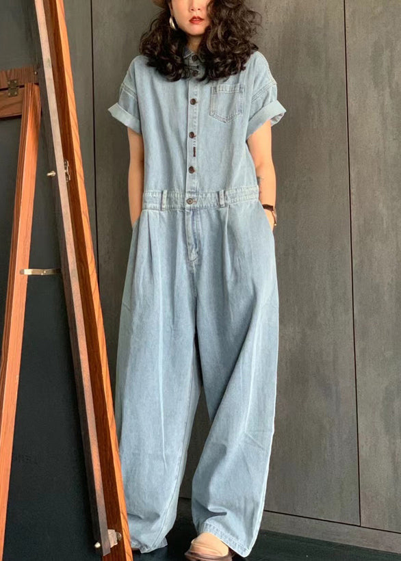 Neuer hellblauer Peter-Pan-Kragen, Knopftaschen, Jeans-Overall für den Sommer, MN077