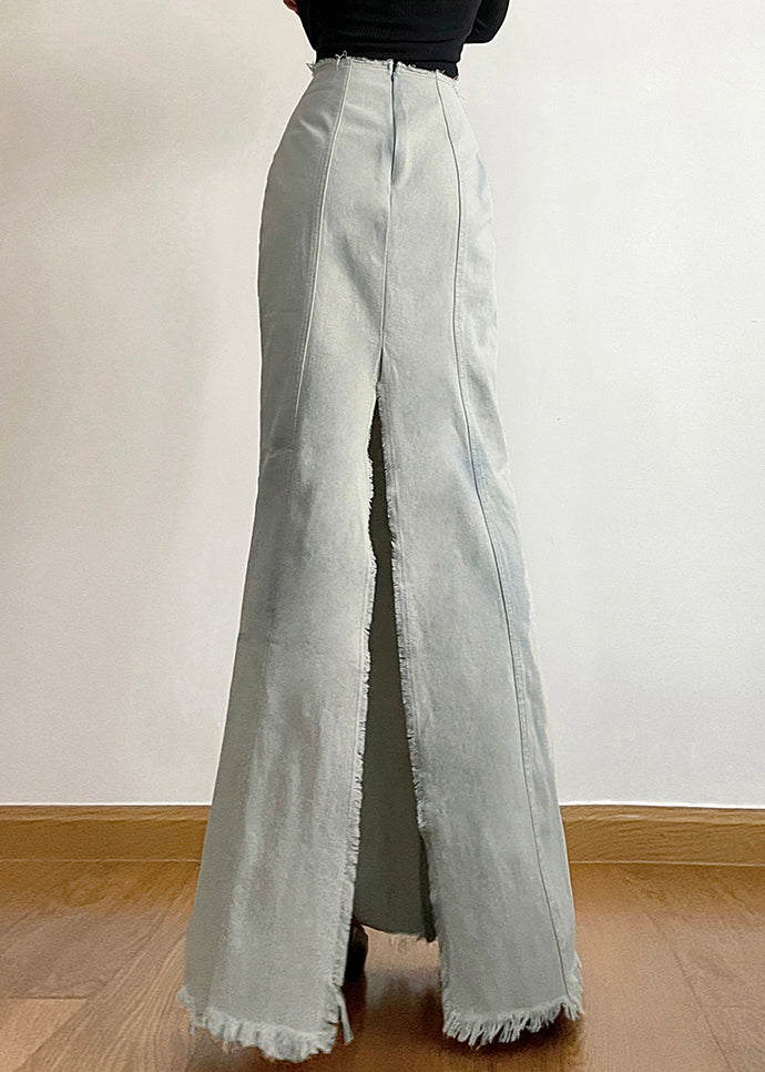 New Light Blue Side Open High Waist Denim Skirt Fall PP003