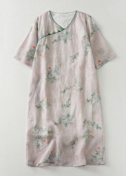 Nouvelle robe d'été en coton imprimé boutons rose clair JH051