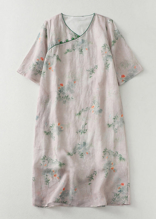 New Light Pink Button Print Cotton Dress Summer JH051