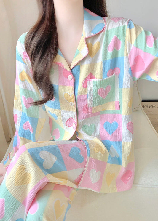 Set Plaid Pockets Fall Cotton Heart New Two Loving Pajamas Piece