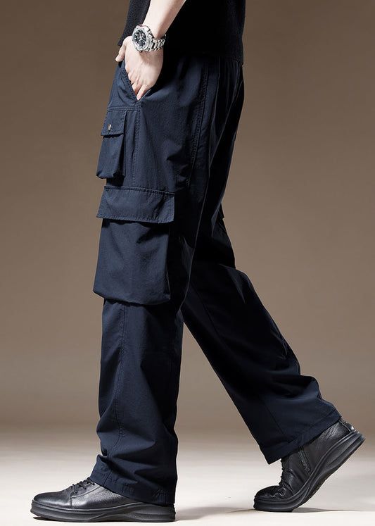 Pantalon bleu marine pour homme, poches, coton uni, printemps