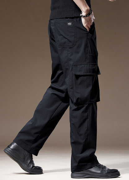 Pantalon bleu marine pour homme, poches, coton uni, printemps