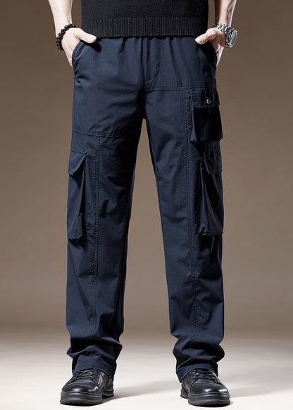 Pantalon bleu marine pour homme, poches, coton uni, printemps