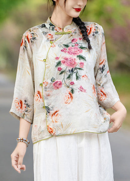 Chemises à col montant imprimé orange, nouvelle collection d'automne en lin